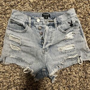 PLAYBOY x PACSUN: Women's Light Blue Denim Shorts